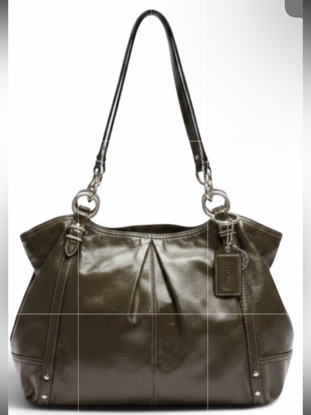 Coach vintage y2k olive green patent Leather Shoulder Bag EUC
